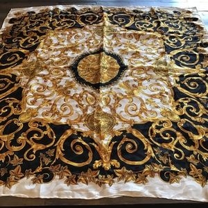 Silk, gold, blue and white scarf